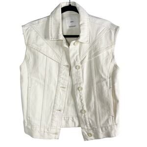Mango Womens XXS Off White Oversized Sleeveless Denim Vest Seams Button Front